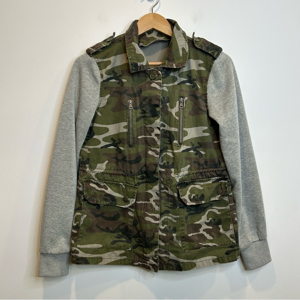 New Look Camouflage Mixed Media Utility Jacket Green Grey